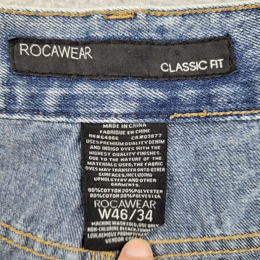 Rocawear Jeans Mens 46x34 Blue Acid‎ Wash Distressed Classic Fit Denim Pants